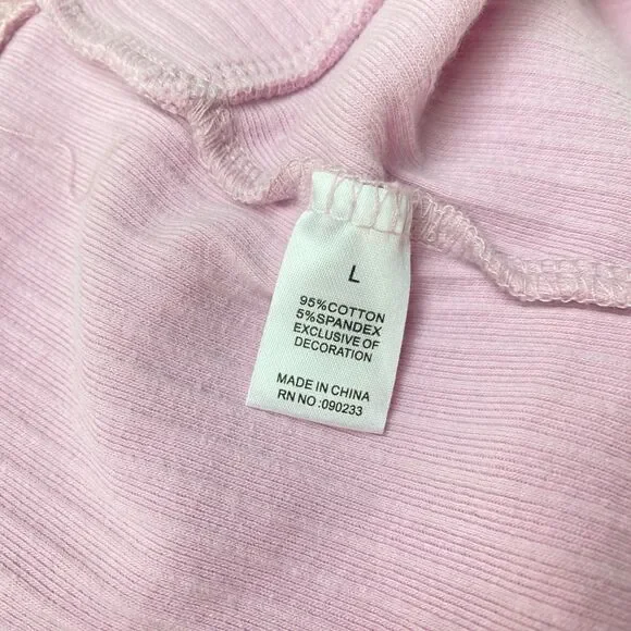 Pac Cares Pink Crop Baby Doll Halter Top Medium Ribbed Knit Lace Boho Fairy Goth - Picture 9 of 9